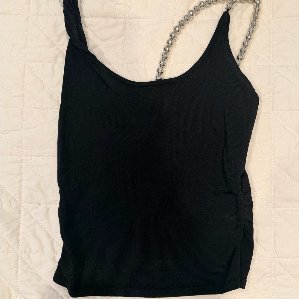Zara Black Tank Top with Beaded Strap